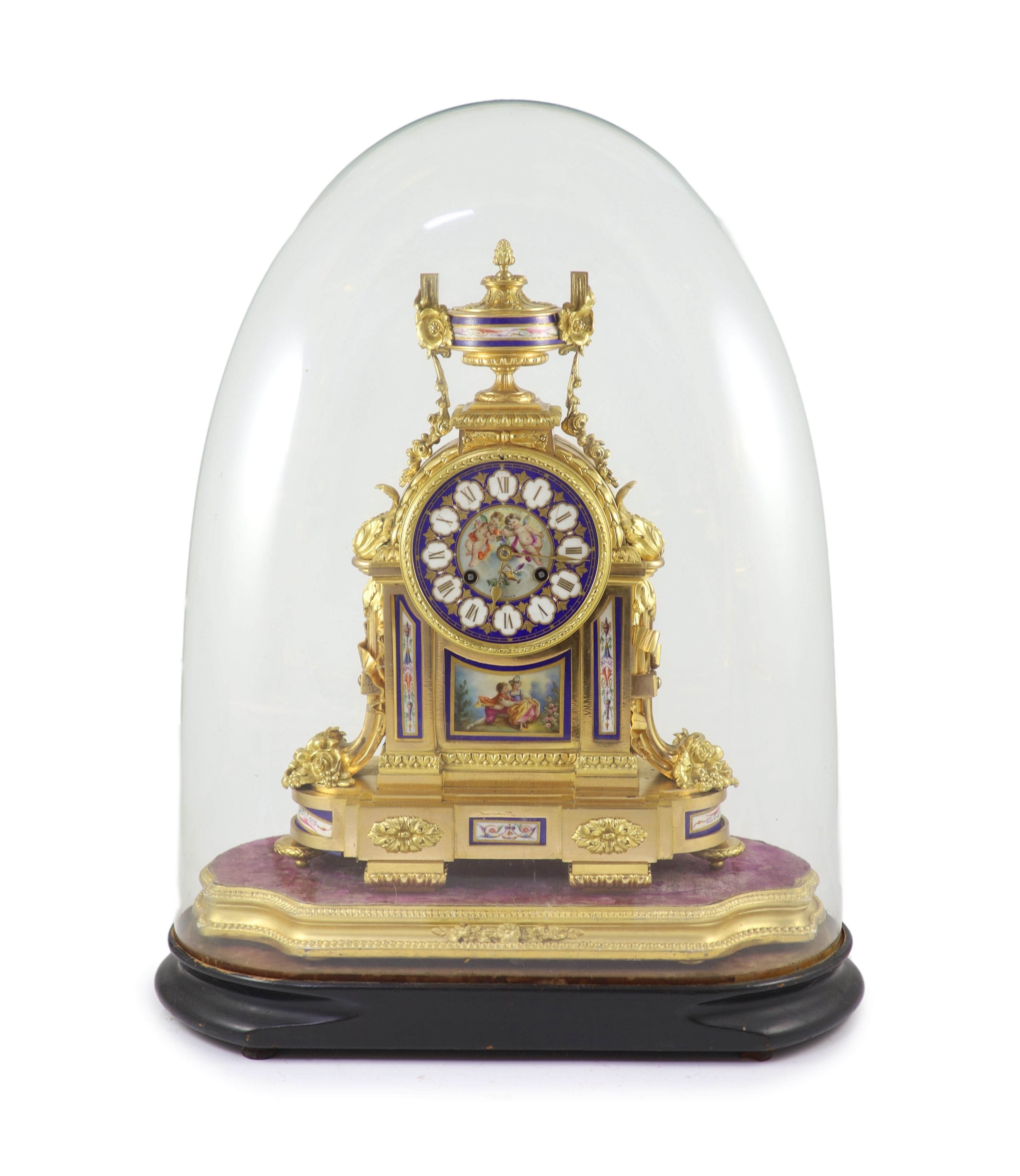 A 19th century French ormolu and Sevres style porcelain mantel clock H 46cm. W 35cm. D 16cm.